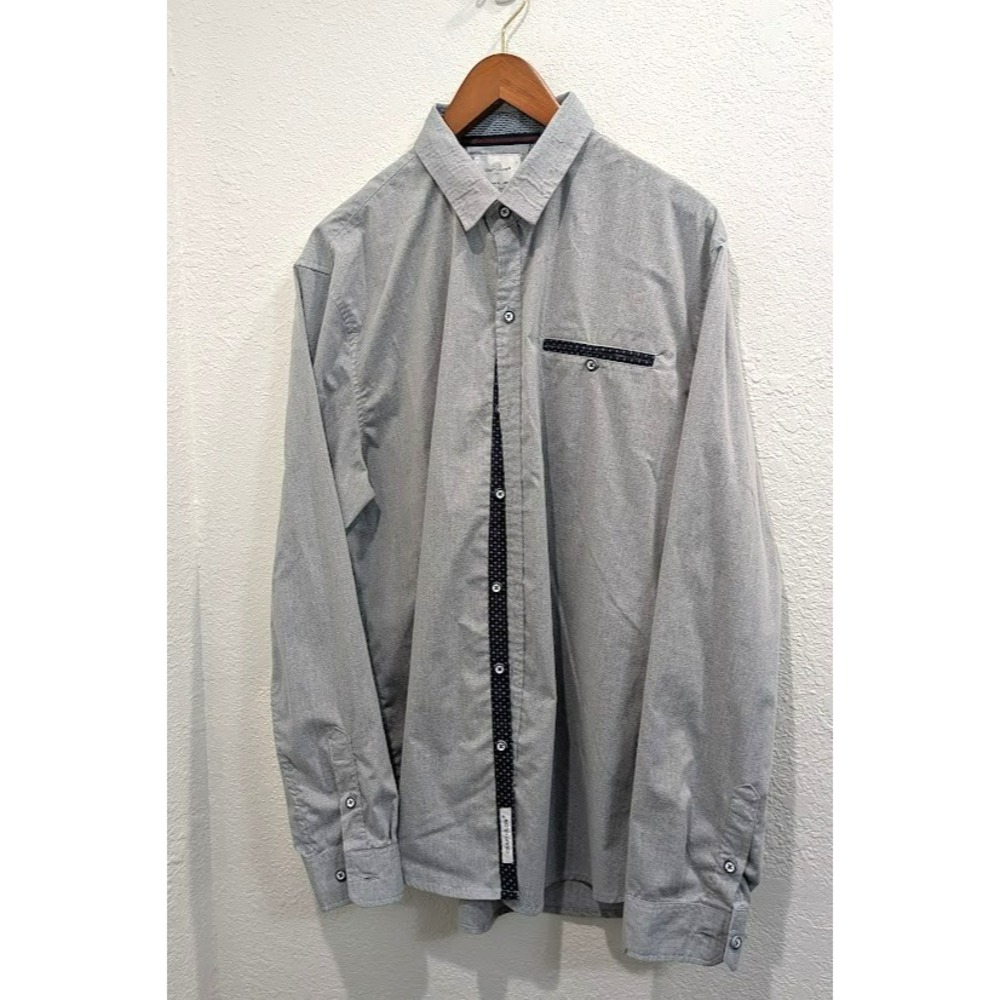 Craft + Flow Long Sleeve Button up Gray/Blue Collar Flip Cuff‎ Men's Shirt XL